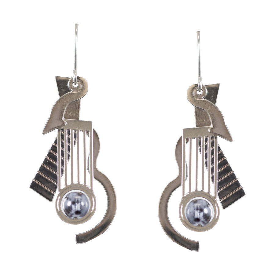 Slate Blue Cubist Guitar Earrings