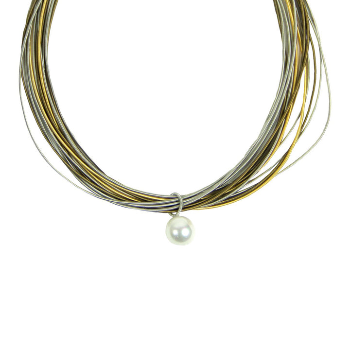 Mixed Metal Piano Wire Pearl Necklace
