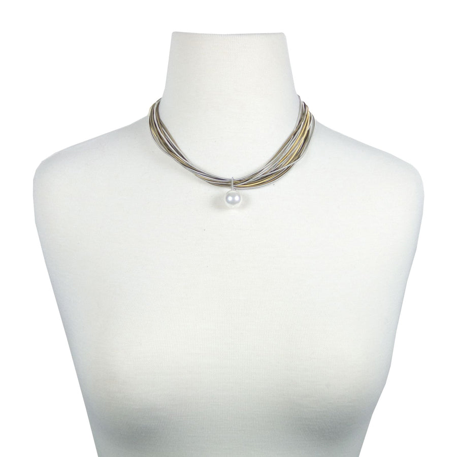 Mixed Metal Piano Wire Pearl Necklace