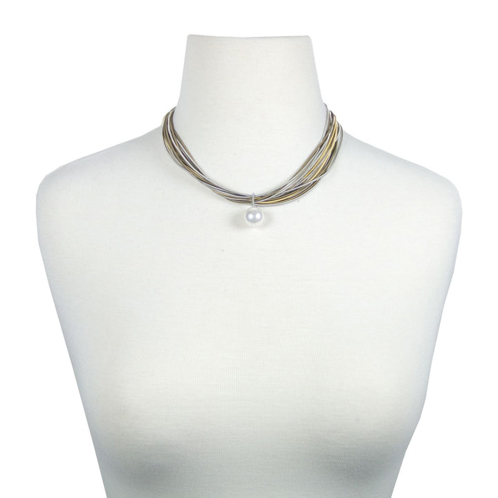 Mixed Metal Piano Wire Pearl Necklace