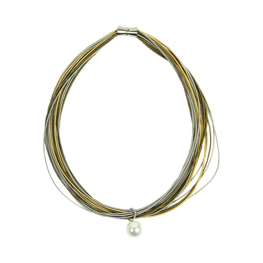 Mixed Metal Piano Wire Pearl Necklace