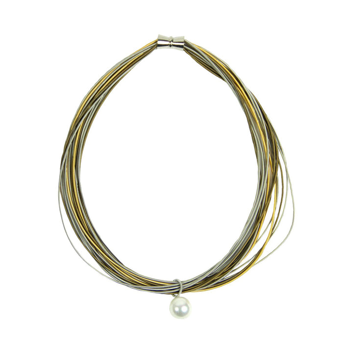 Mixed Metal Piano Wire Pearl Necklace