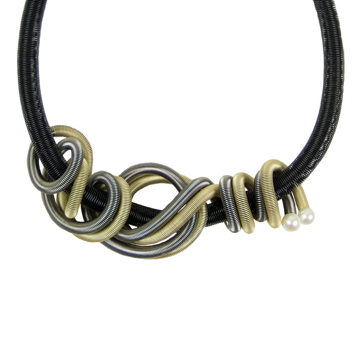 Piano Wire Twist Necklace with Pearls