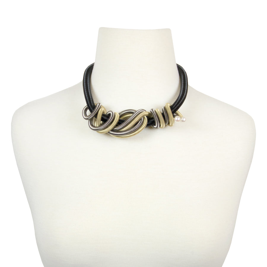 Piano Wire Twist Necklace with Pearls
