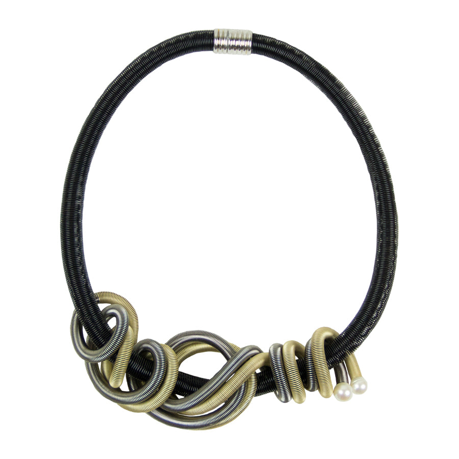 Piano Wire Twist Necklace with Pearls