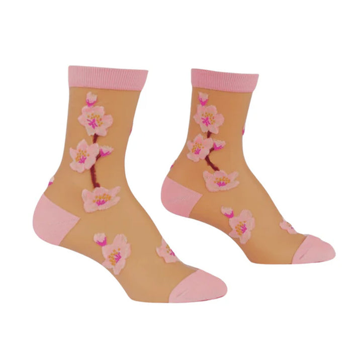 Cherry Blossoms Sheer Crew Socks