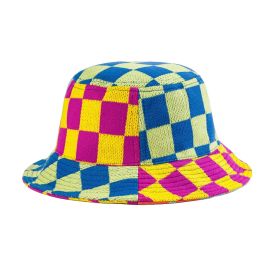 Checkerboard Patchwork Bucket Hat by Verloop, Lime and Cobalt