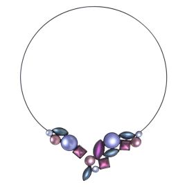 Multi Shape Cluster Floating Necklace, Blue and Purple