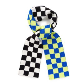 Checkerboard Knit Mini Scarf by Verloop, Lime and Cobalt