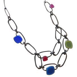 Multi-color Enamel Loop Necklace
