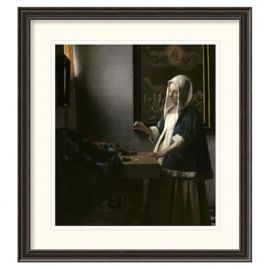 Vermeer: Woman Holding a Balance, 22'' Matted Print, Black Frame